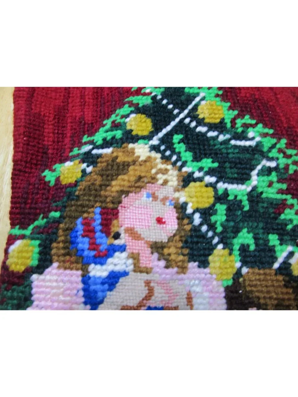 Vintage Christmas Needlepoint Stocking Victorian Children Toys  Red Back